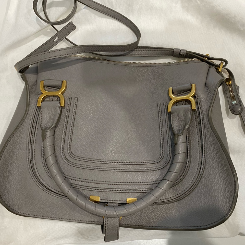 Chloe Marcie Medium Leather Satchel in Cashmere Grey with Gold